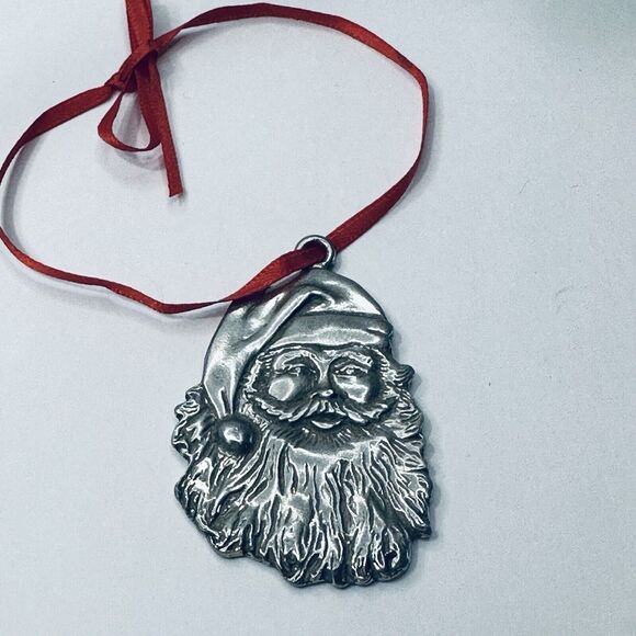 Seagull Pewter Christmas Ornament Hanging Silver Santa Head Etched 1985 VTG - Picture 7 of 7